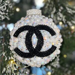 CHANEL Black-White Beaded Ornament, Christmas Tree Gift, Holiday Present, pearls